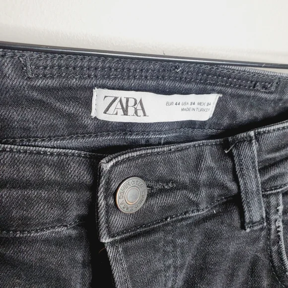 Zara Men's Charcoal Black Distressed Button Fly Skinny Jeans 34 - Picture 3 of 8